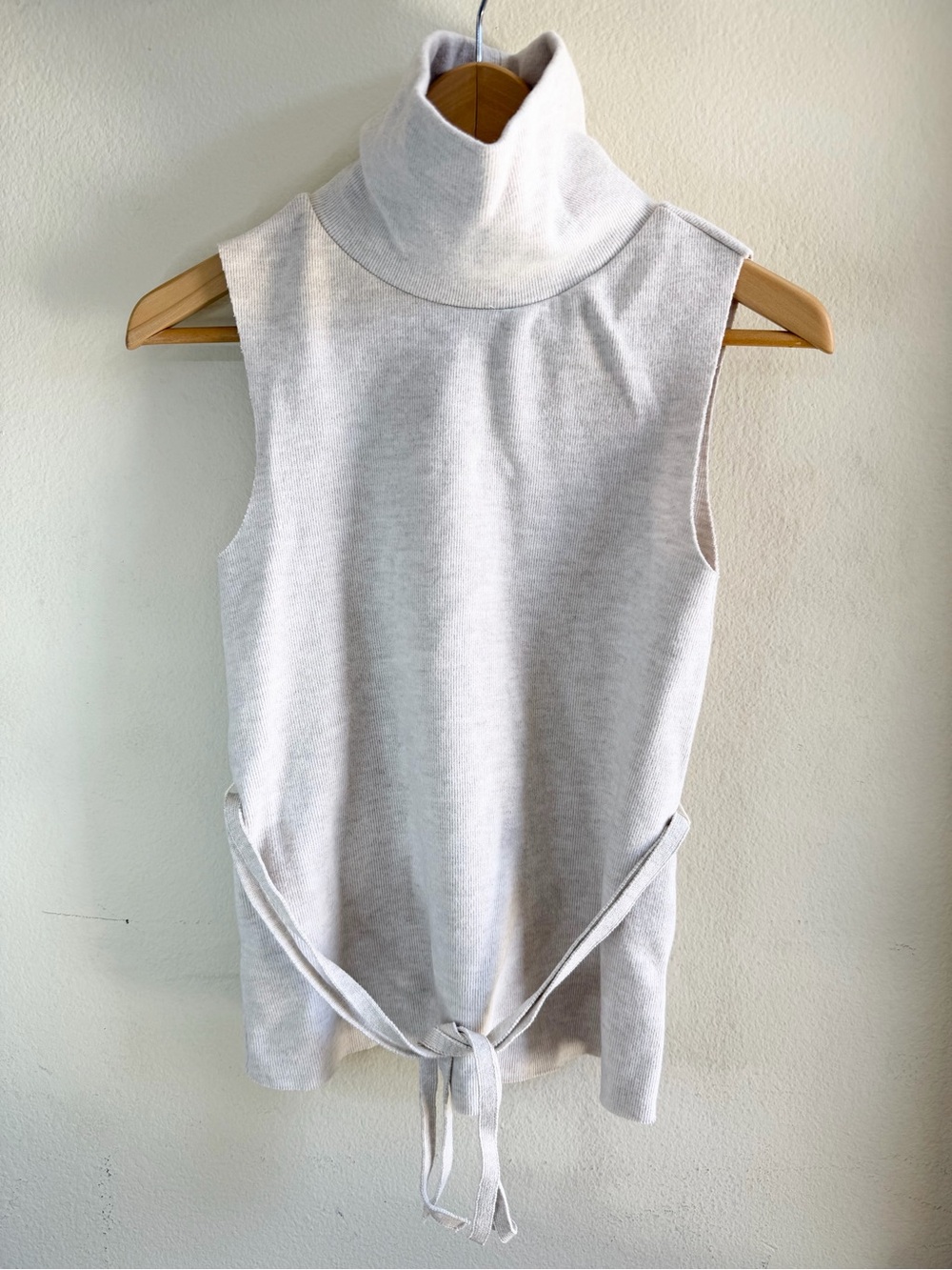Zara Light Gray Sleeveless Turtleneck Tie-Back Tank